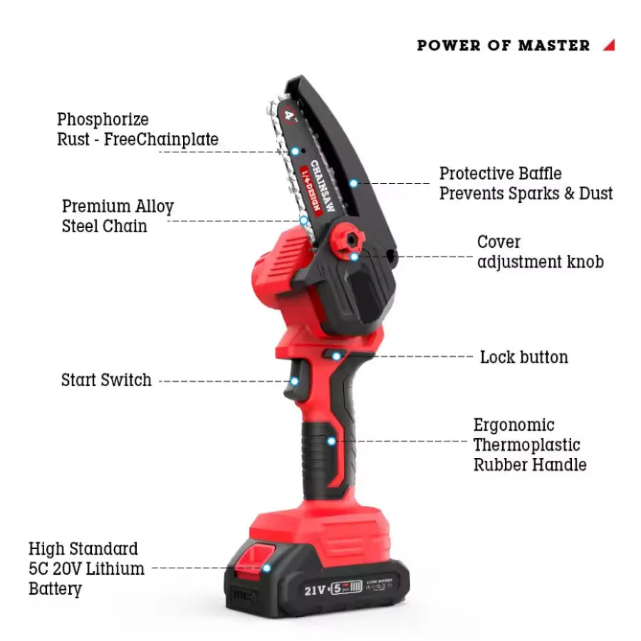4-inch/6-inch red lithium battery chain saw