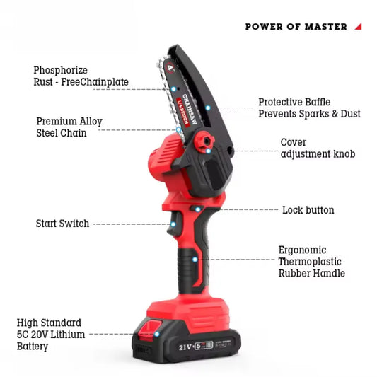 4-inch/6-inch red lithium battery chain saw