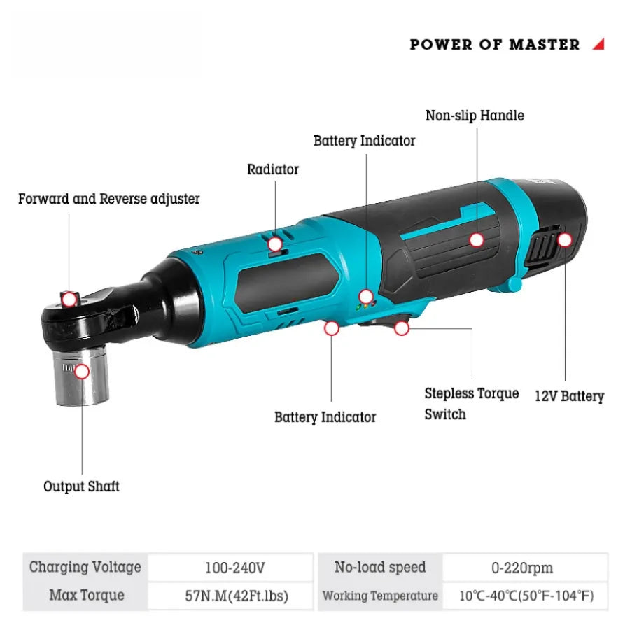Lithium-ion ratchet wrench (for tight spaces)